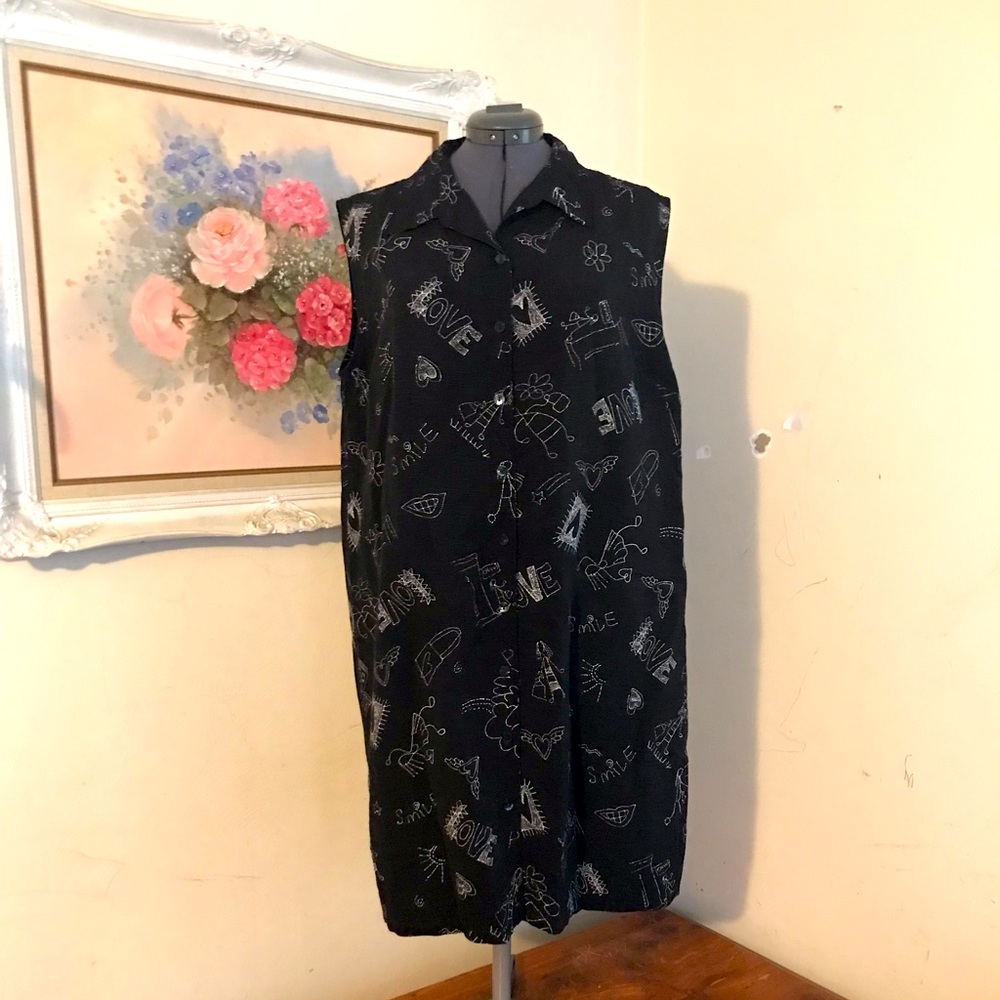 Vintage Chicos Silk/ Linen Doodle Dress